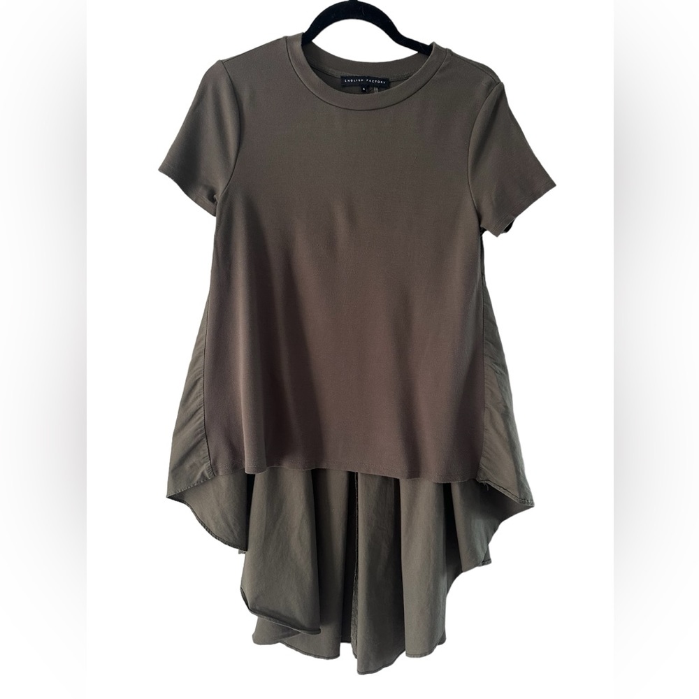 English Factory High Low Short Sleeve Top Green Small